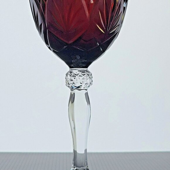Cristal D'Arques Antique Ruby Water Goblets, Set of 2, Pressed Cut, Clear Stem - Picture 4 of 8